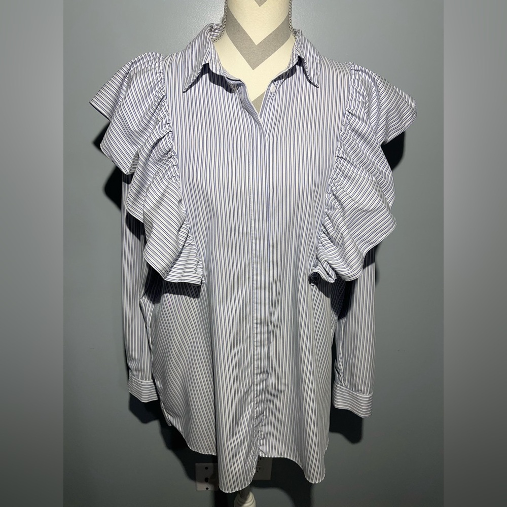 Just Female White Ruffled Button Down Shirt